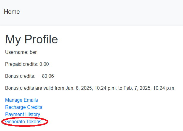 Token generation in My Profile page